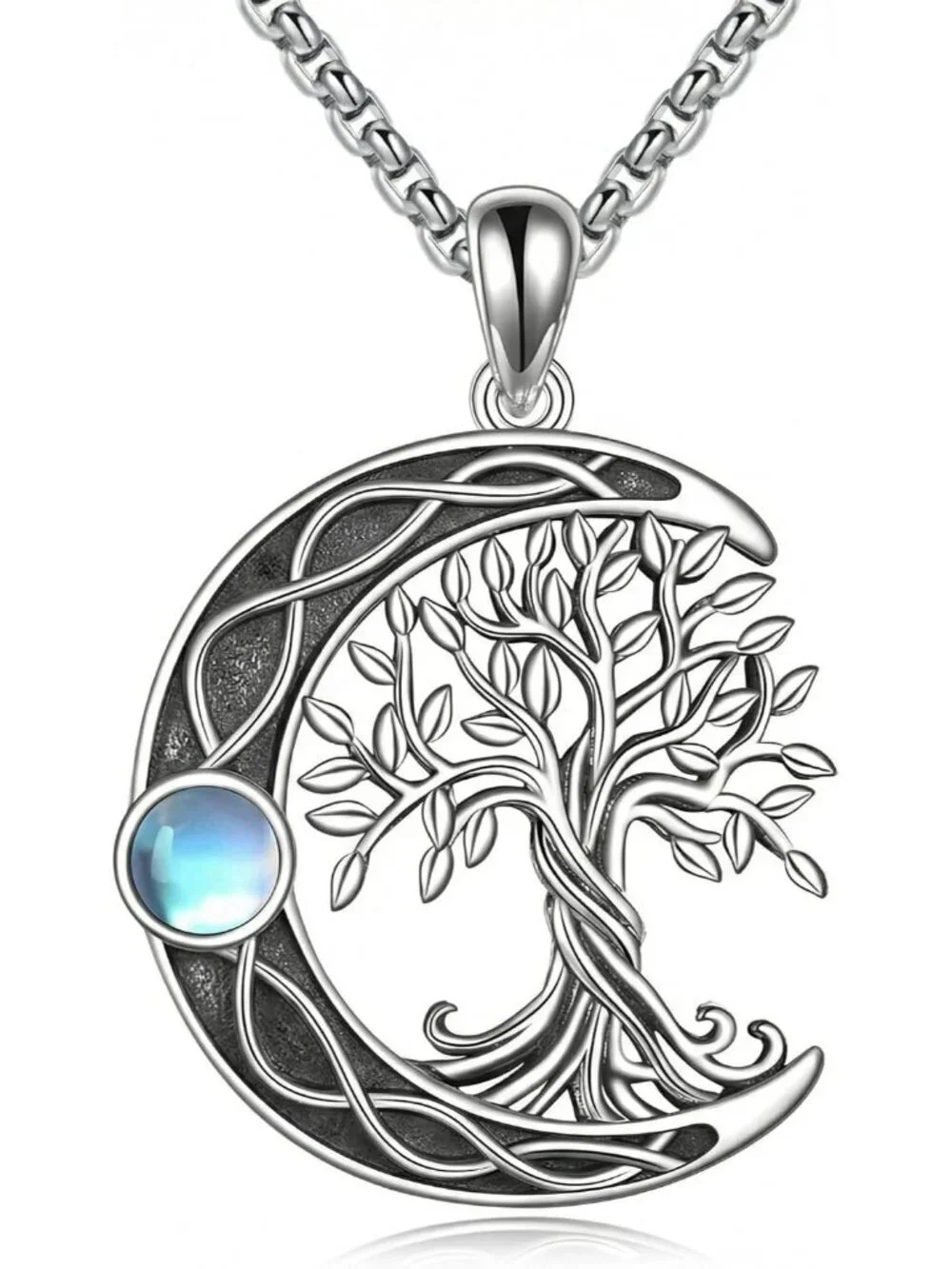 Women's Blue sterling Silver Abalone Knot Pendant Tree Of Life Necklace